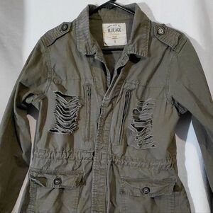 Blue Age Women's Distressed Utility Jacket - Khaki